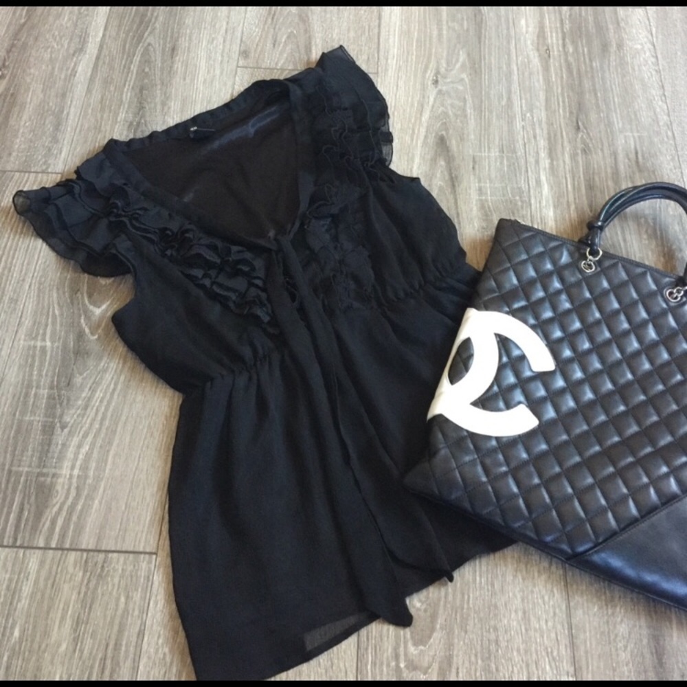H and M Ruffle Black Blouse